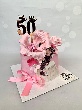 Hand crafted Designer pink flower cake